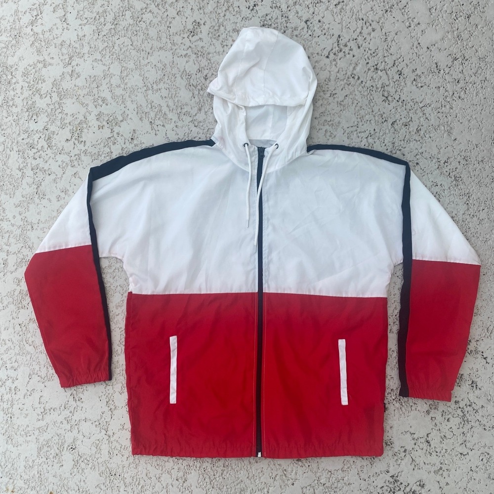 Beautiful Giant Windbreaker Jacket Mens Large Colorblock Red White Black Stripe